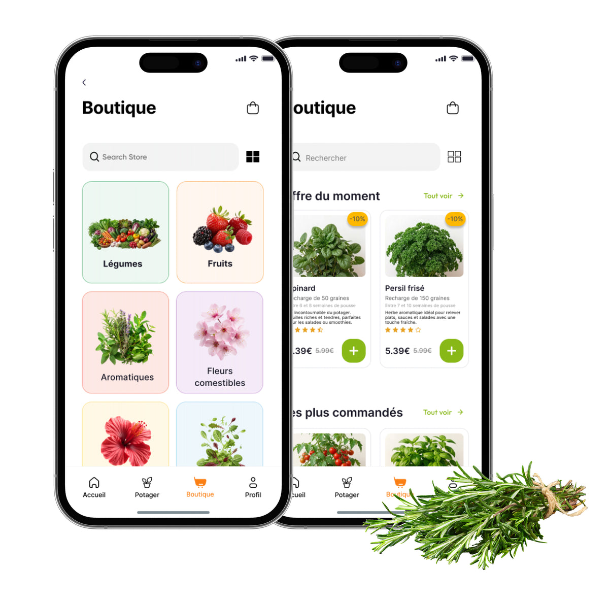 Image de Mockup smartphone montrant la boutique intégré dans l'application Cultive sur mobile. 
