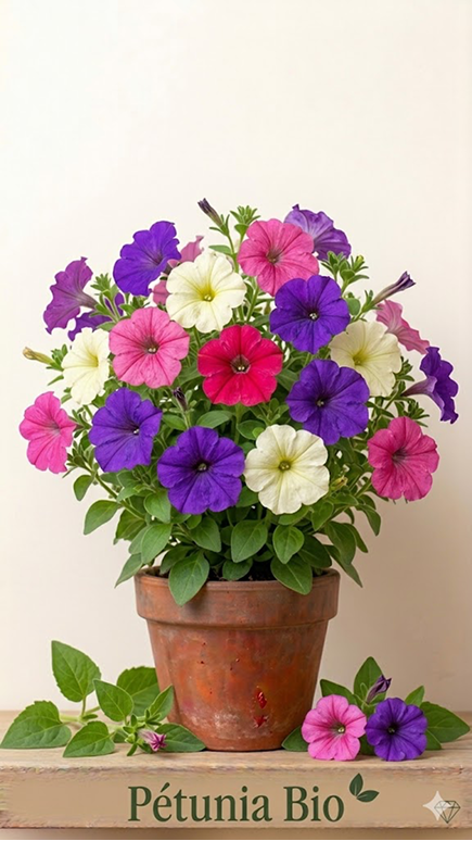 Image montrant un pot de fleurs avec à l'intérieur un pétunia
