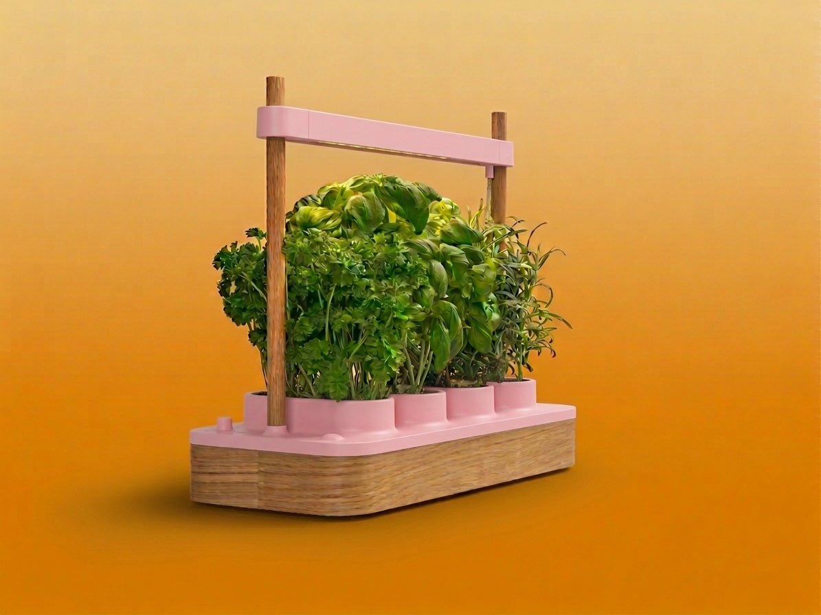 Image du potager Neo Cultive de couleur rose et bamboo